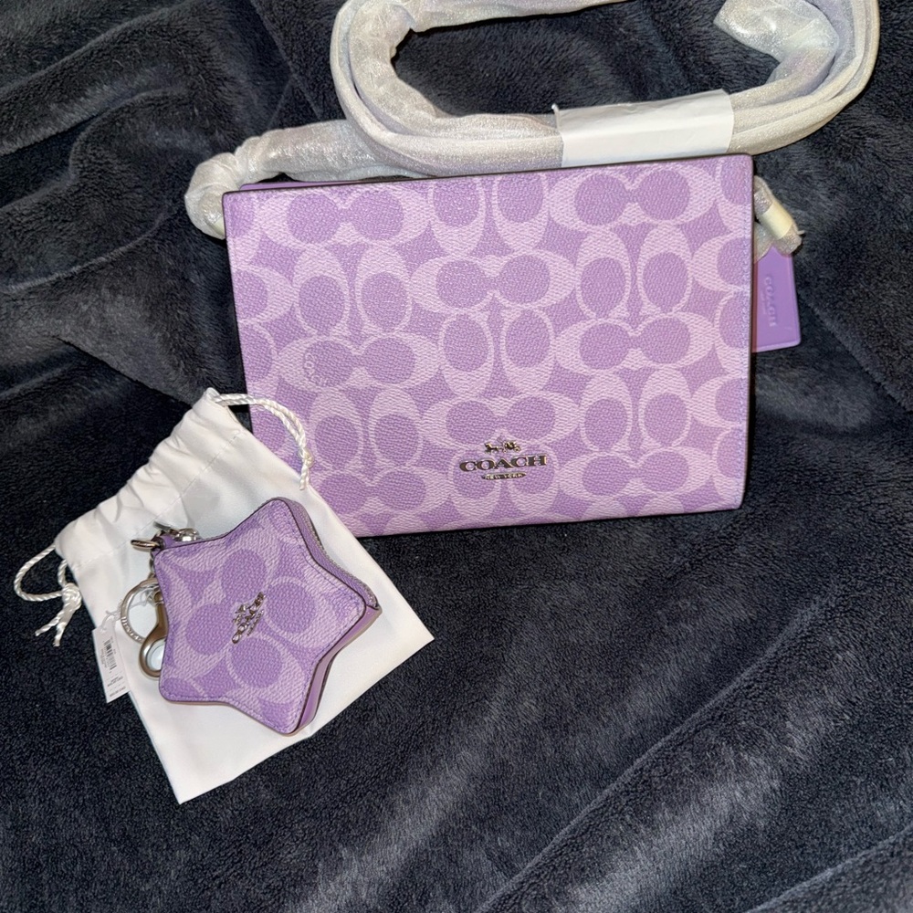 NWT Coach Purple Star Coin Case WITH Slim Crossbody Bag SET